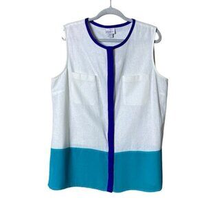 Jaclyn‎ Smith Womens Linen Tunic Button Down Size XL Beachy Color Block L…